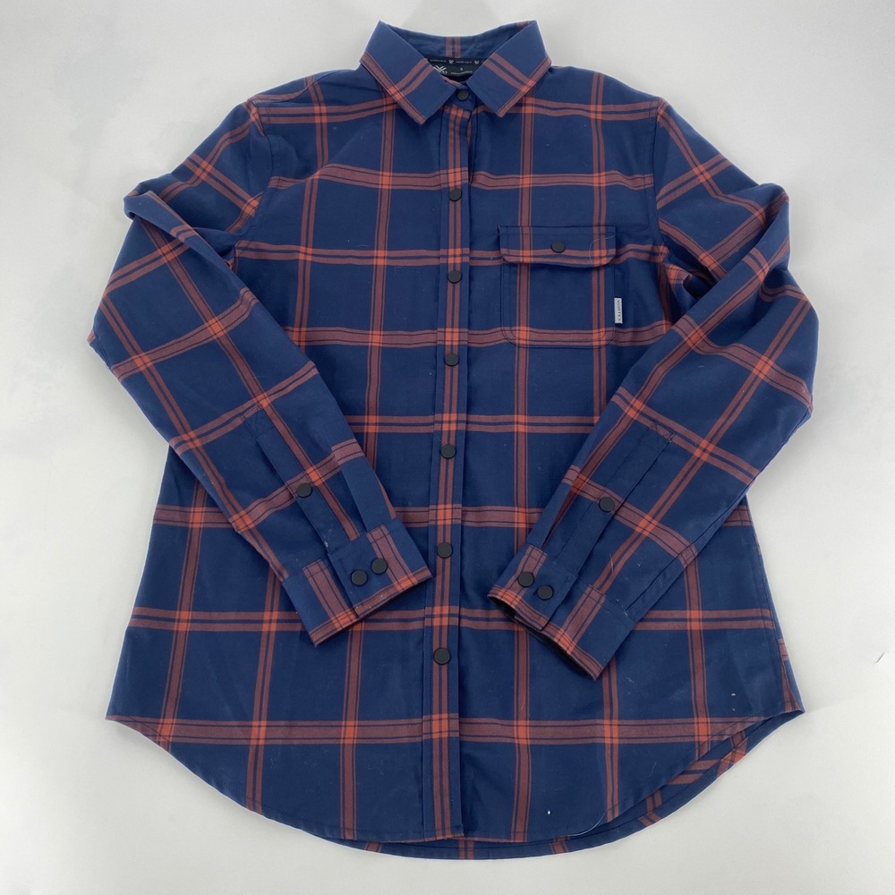 Vortex Optics Mens Small Blue‎ Orange Plaid Snap Front Flannel Shirt Long Sleeve